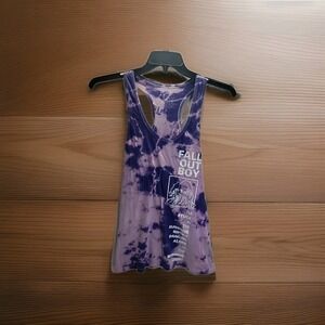 Fall Out Boy Tank Top Womens Medium Purple Blue Tie Dye Racerback Band Graphic